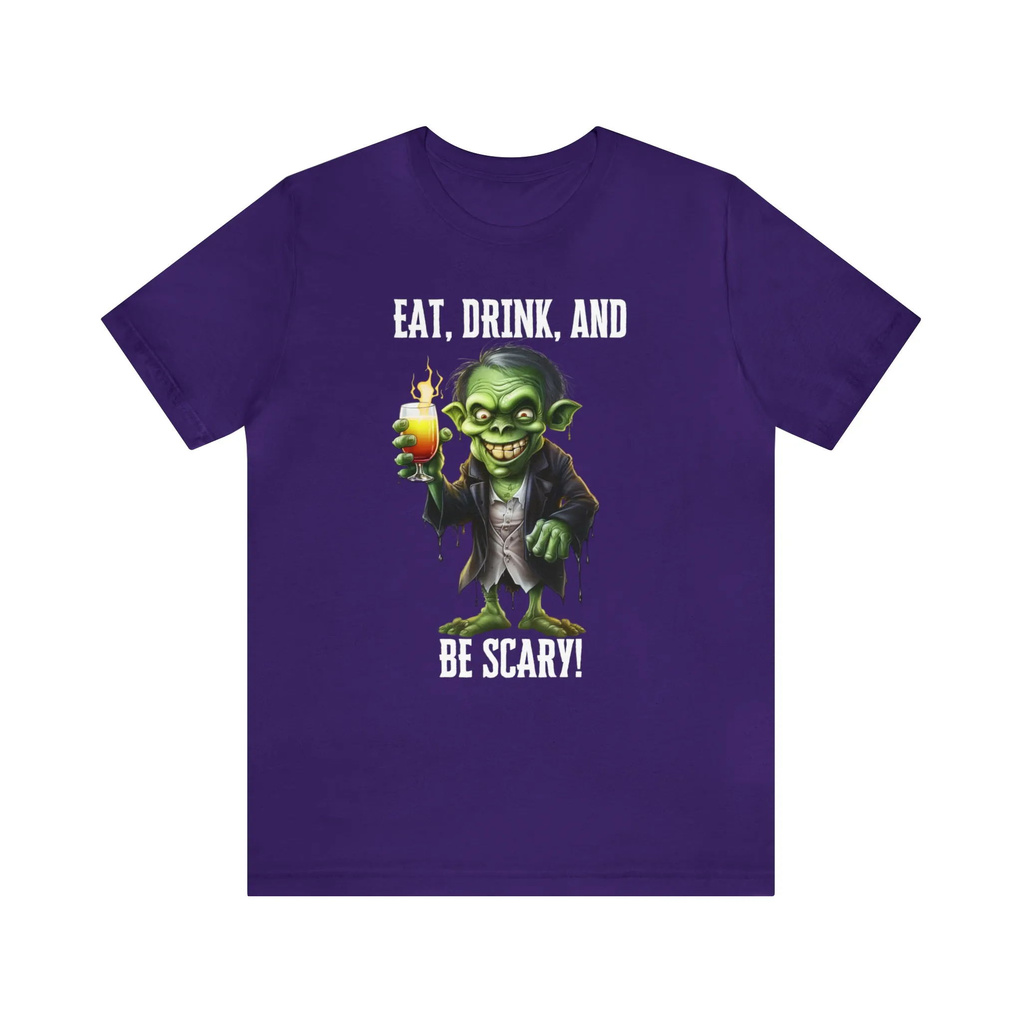 Eat Drink and Be Scary Halloween T-Shirt | Creepy Scary Ghoul Tee |  Bella Canvas 3001Unisex | Ghoul Drinking Short Sleeve Tshirt