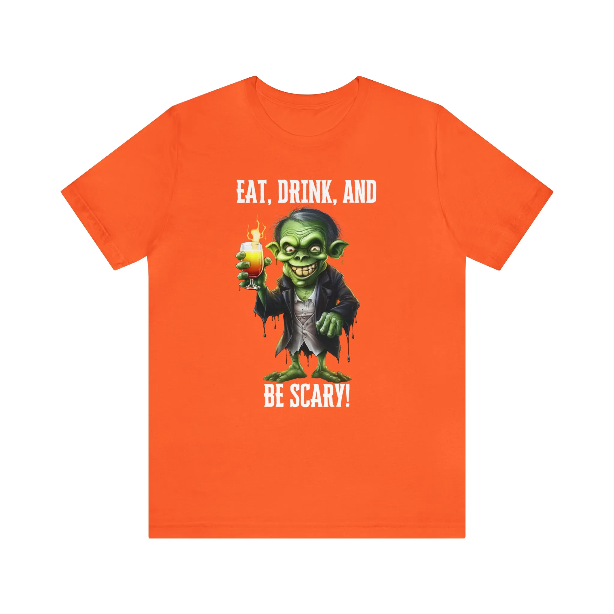 Eat Drink and Be Scary Halloween T-Shirt | Creepy Scary Ghoul Tee |  Bella Canvas 3001Unisex | Ghoul Drinking Short Sleeve Tshirt