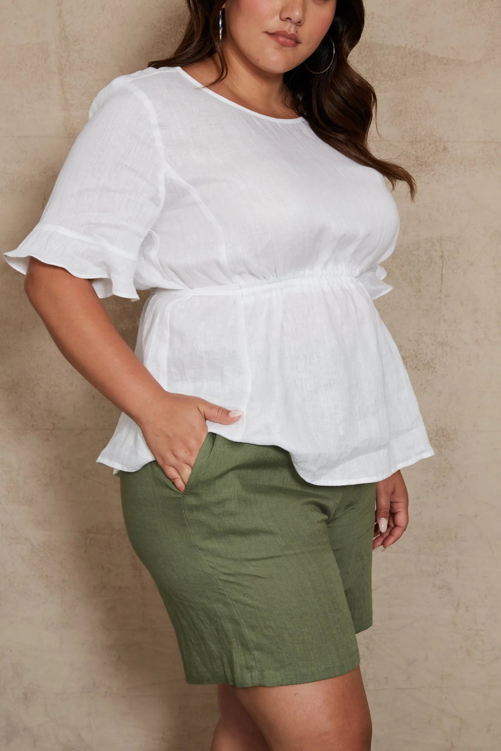 Eb & Ive Indica Ruched Top - White