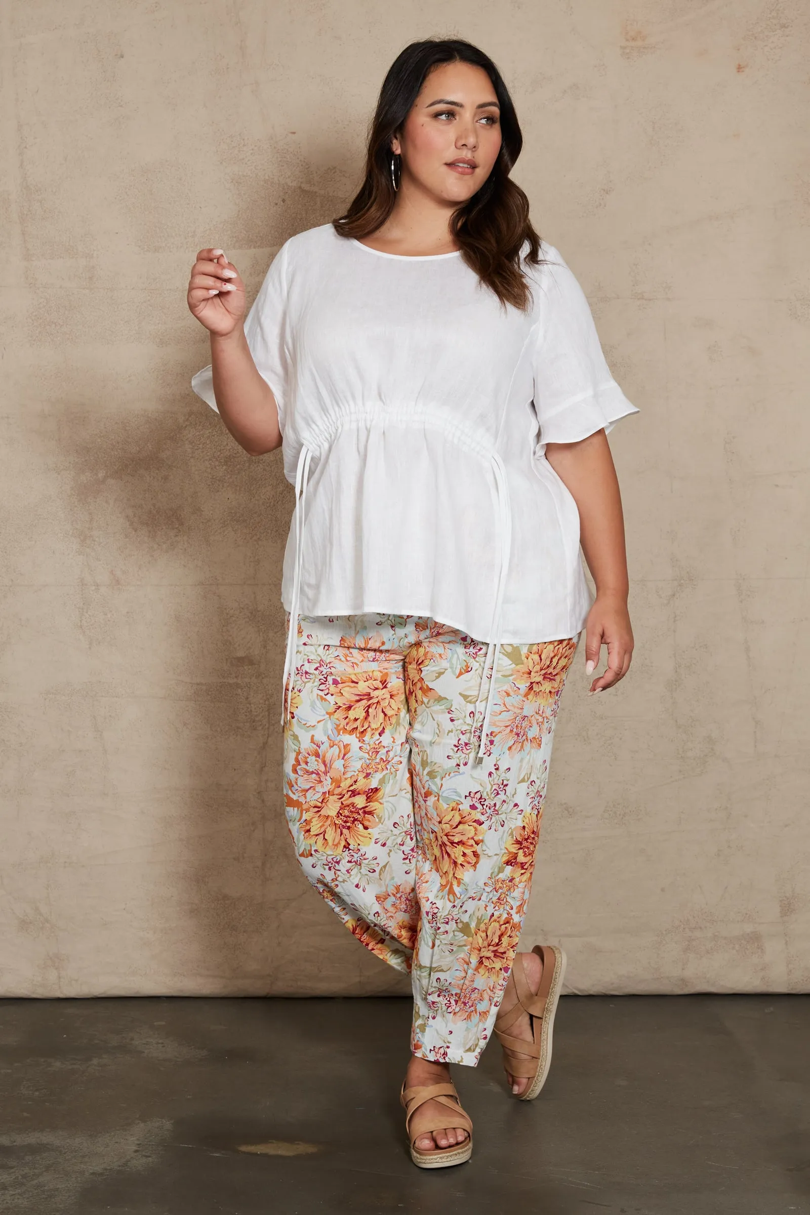 Eb & Ive Indica Ruched Top - White