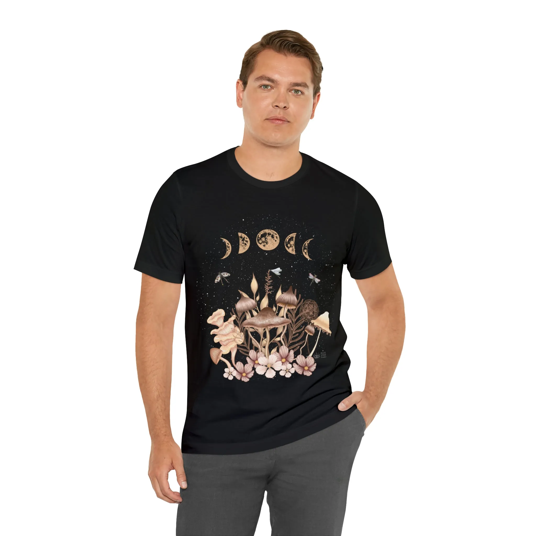 Elegant Mushrooms Black Tee, Witch Shirt, Unisex Jersey Short Sleeve Tee, Womens Bella Canvas T-Shirt, Wicca Clothing Clothes