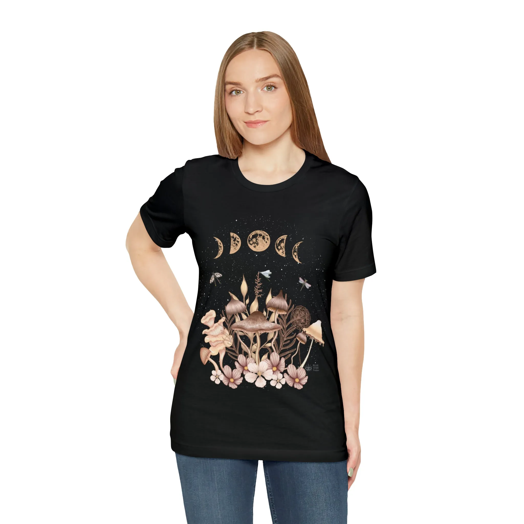 Elegant Mushrooms Black Tee, Witch Shirt, Unisex Jersey Short Sleeve Tee, Womens Bella Canvas T-Shirt, Wicca Clothing Clothes