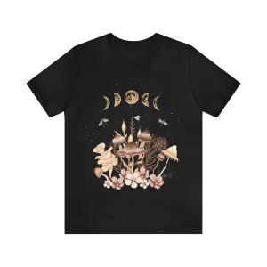 Elegant Mushrooms Black Tee, Witch Shirt, Unisex Jersey Short Sleeve Tee, Womens Bella Canvas T-Shirt, Wicca Clothing Clothes