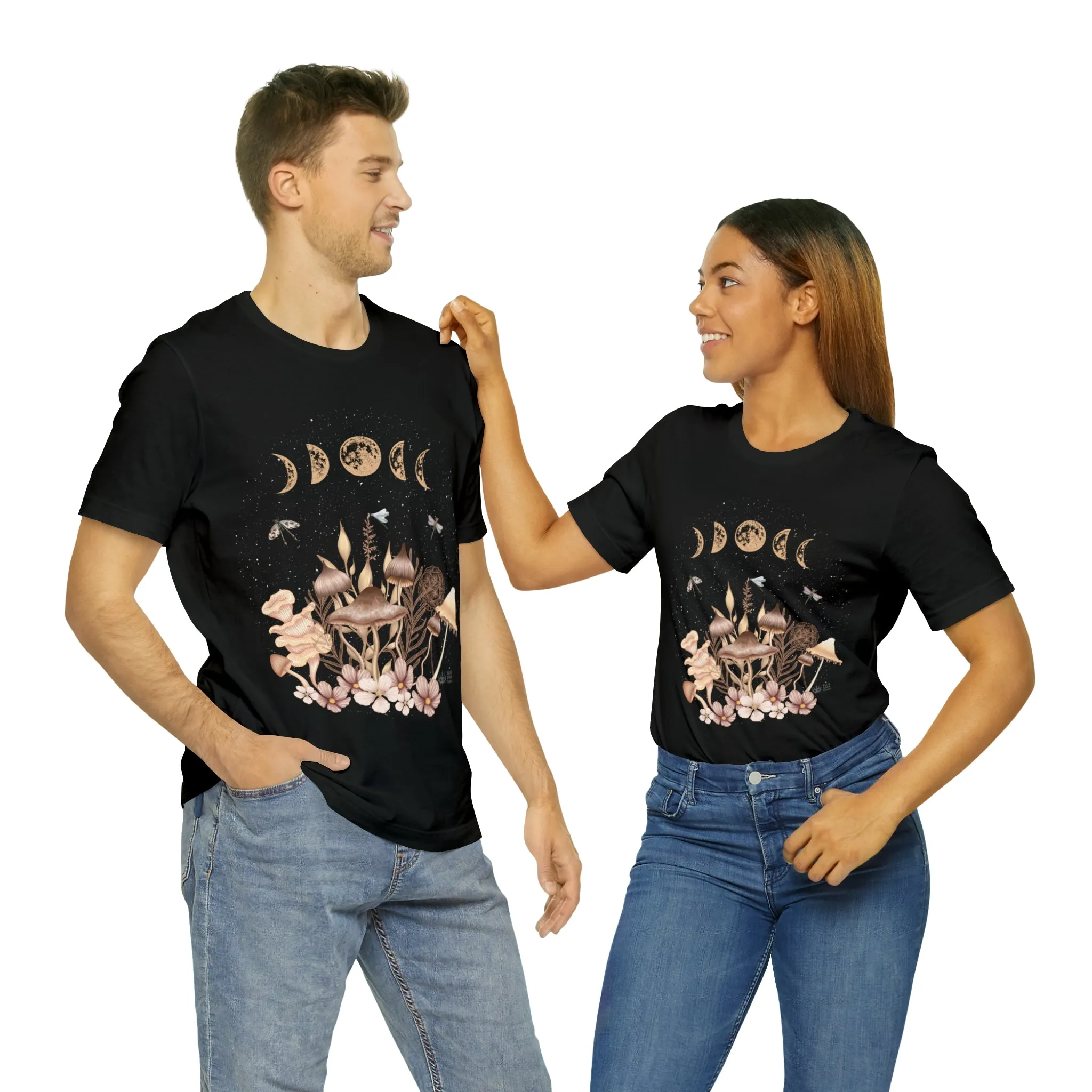 Elegant Mushrooms Black Tee, Witch Shirt, Unisex Jersey Short Sleeve Tee, Womens Bella Canvas T-Shirt, Wicca Clothing Clothes
