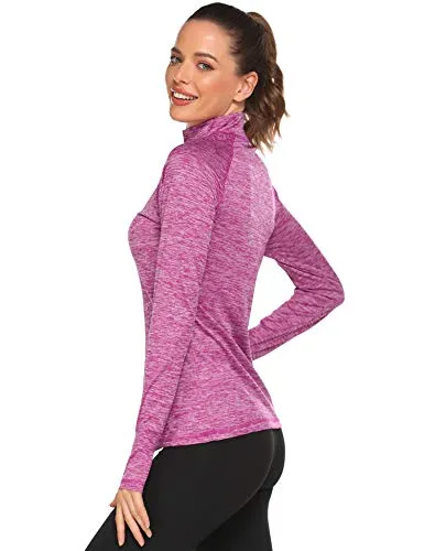 Elesol Women's Long Sleeve Workout Tee Running Gym Sports T-Shirt Fast Dry Red M