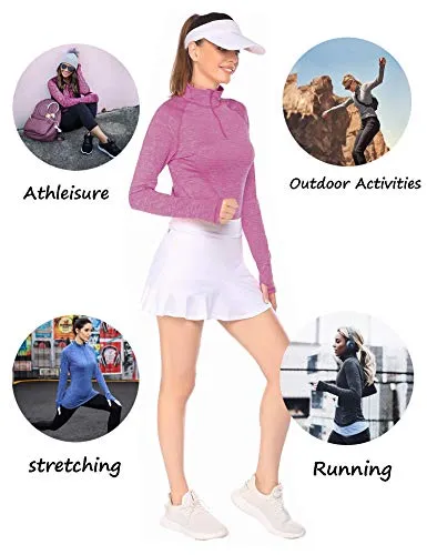 Elesol Women's Long Sleeve Workout Tee Running Gym Sports T-Shirt Fast Dry Red M