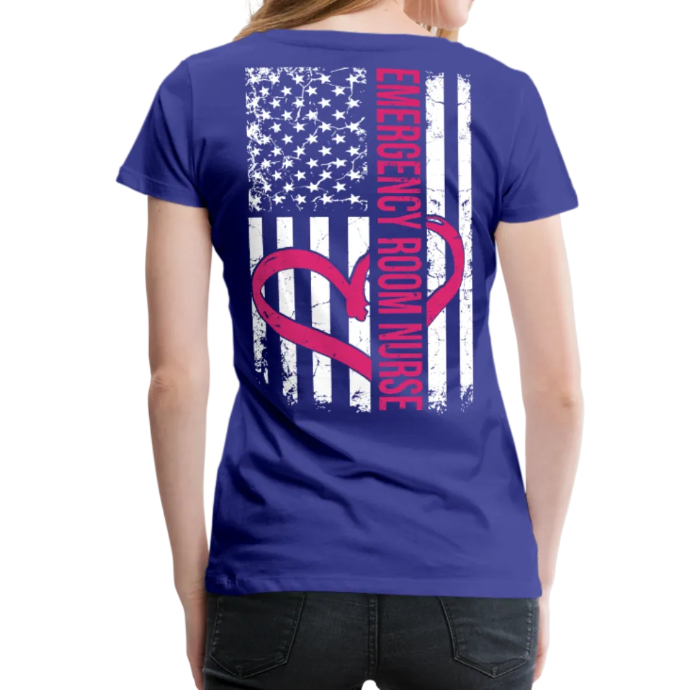 Emergency Nurse Flag Back Nurse Heart Flag Front Women’s Premium T-Shirt