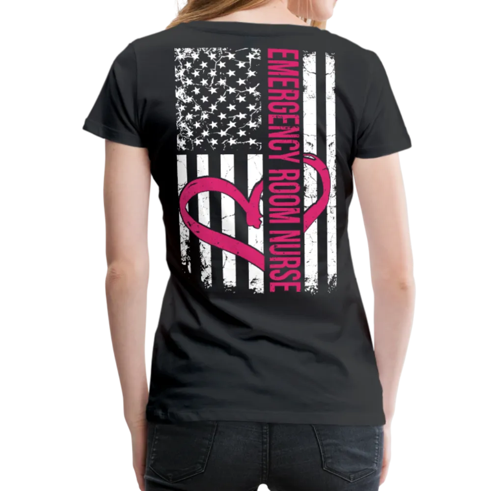 Emergency Nurse Flag Back Nurse Heart Flag Front Women’s Premium T-Shirt