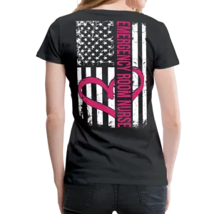 Emergency Nurse Flag Back Nurse Heart Flag Front Women’s Premium T-Shirt