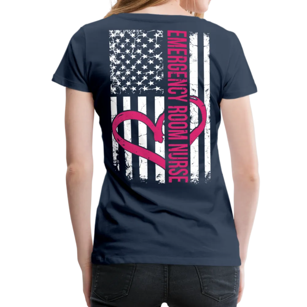 Emergency Nurse Flag Back Nurse Heart Flag Front Women’s Premium T-Shirt