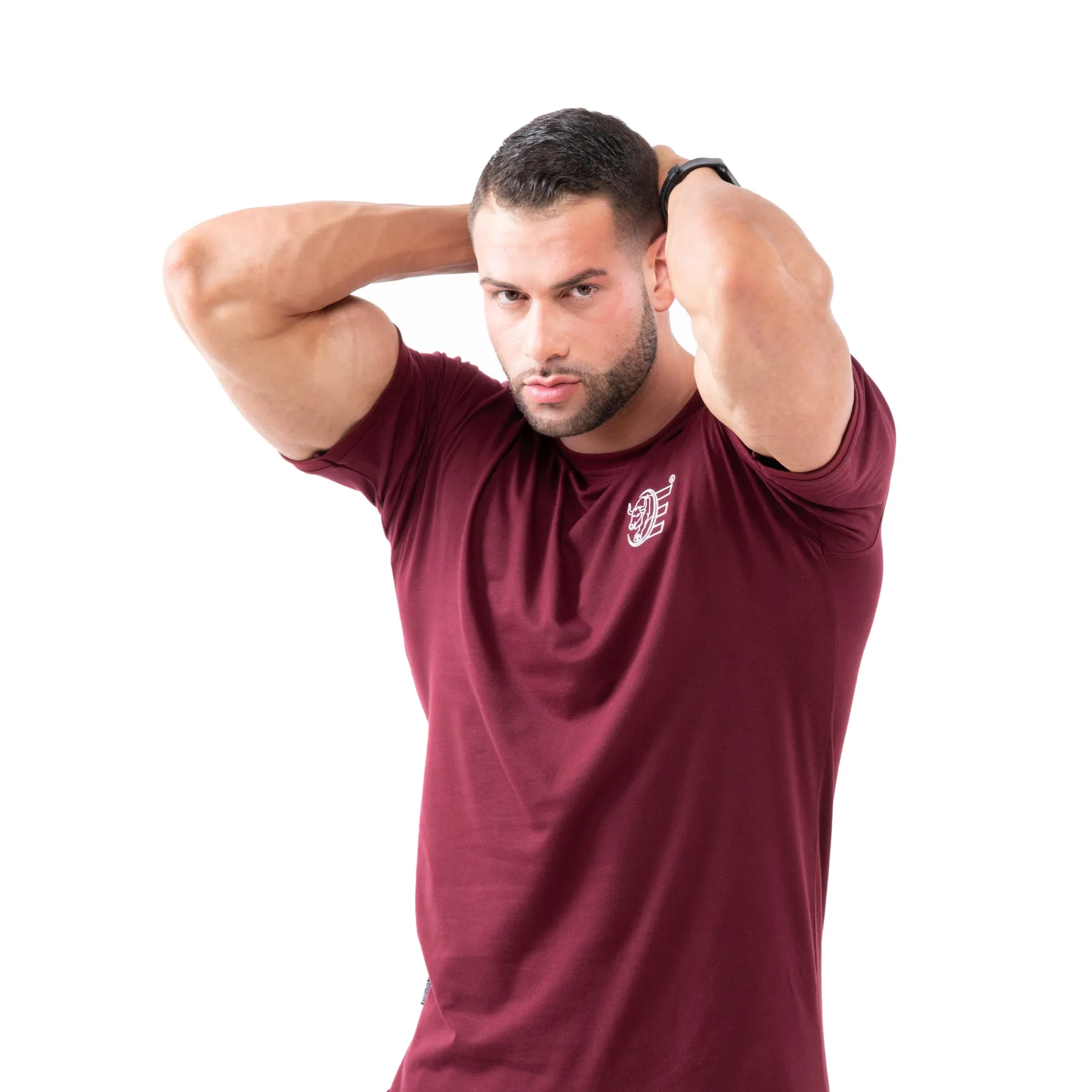 Estremo Fitness Flex-Knit Crew Neck Tees - Burgundy