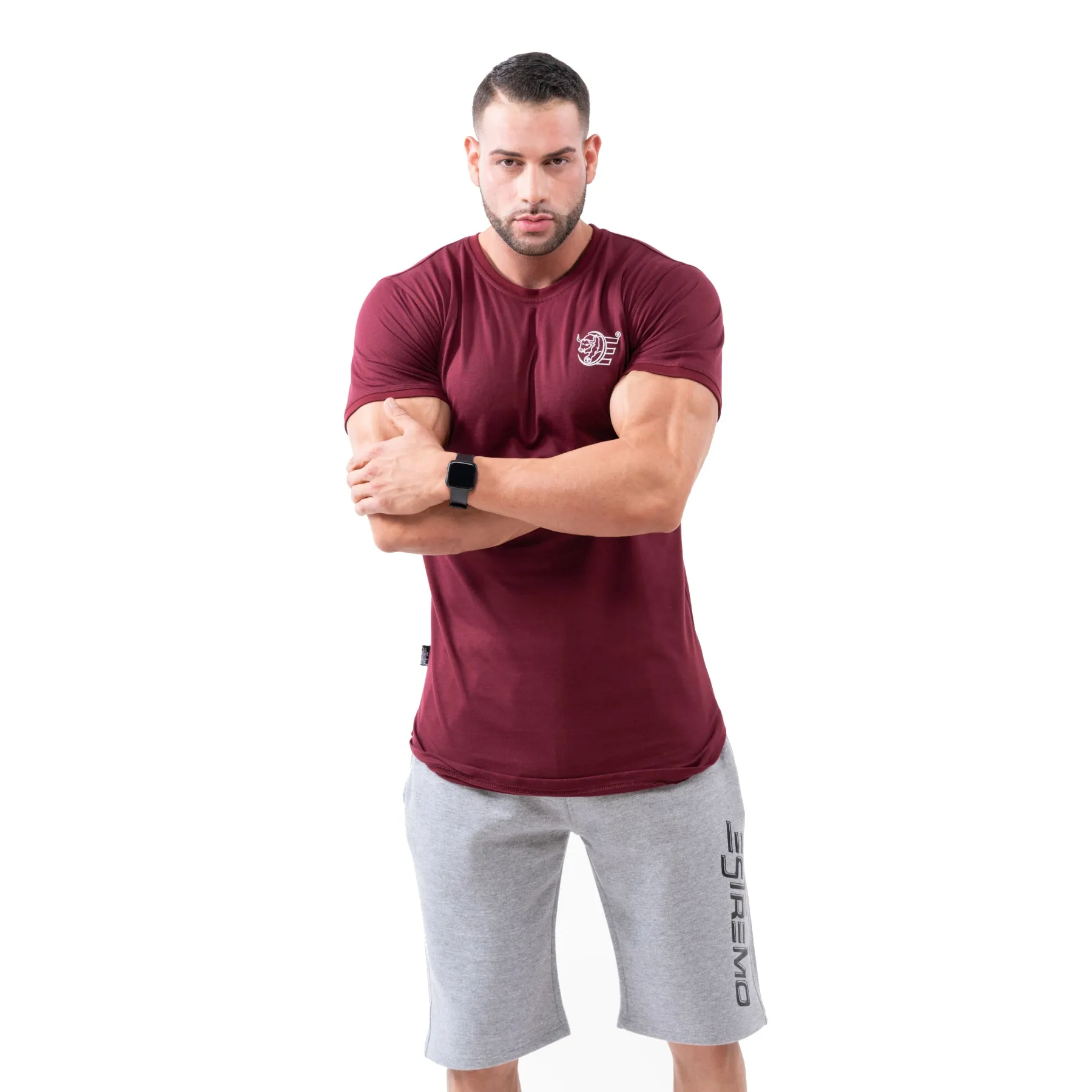 Estremo Fitness Flex-Knit Crew Neck Tees - Burgundy
