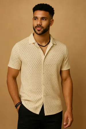Fashion Solid Color Polo Collar Short Sleeve Mesh Shirt Men's Tops