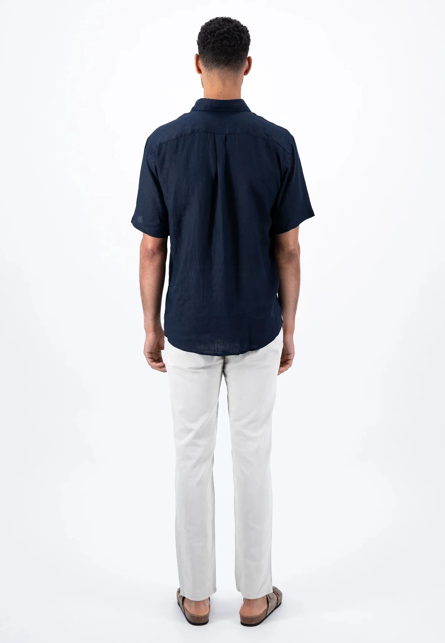 FYNCH HATTON Pure Linen Short-Sleeve Shirt - Men's – Navy
