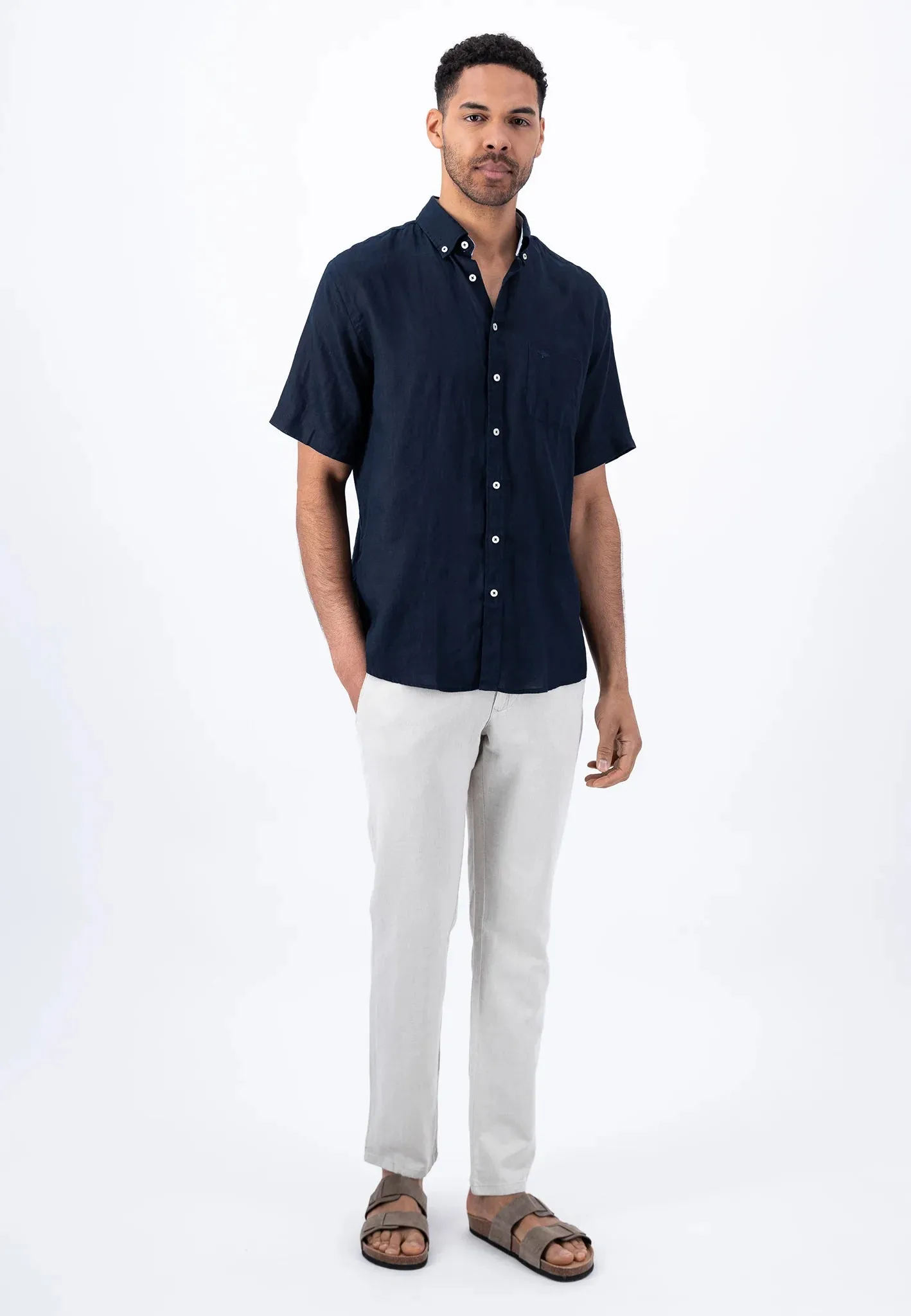 FYNCH HATTON Pure Linen Short-Sleeve Shirt - Men's – Navy