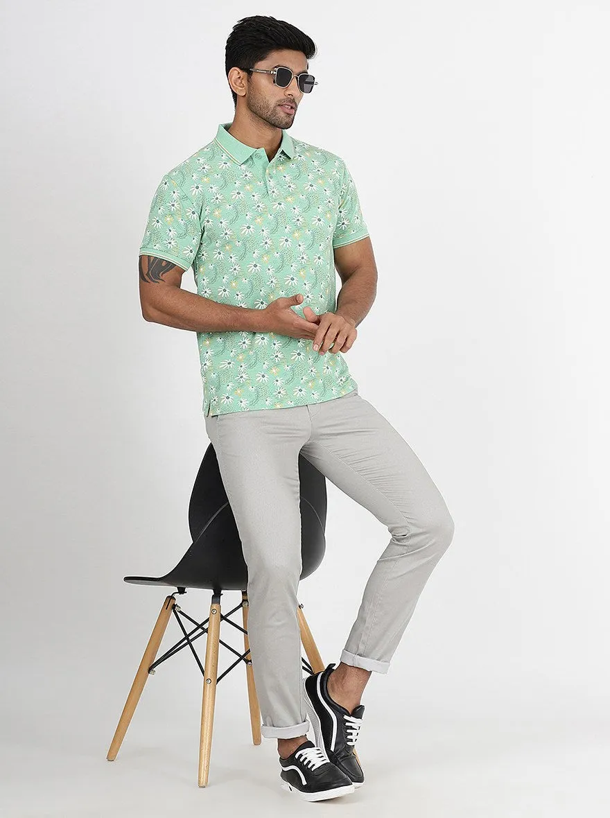 Green Printed Slim Fit Polo T-Shirt | Greenfibre