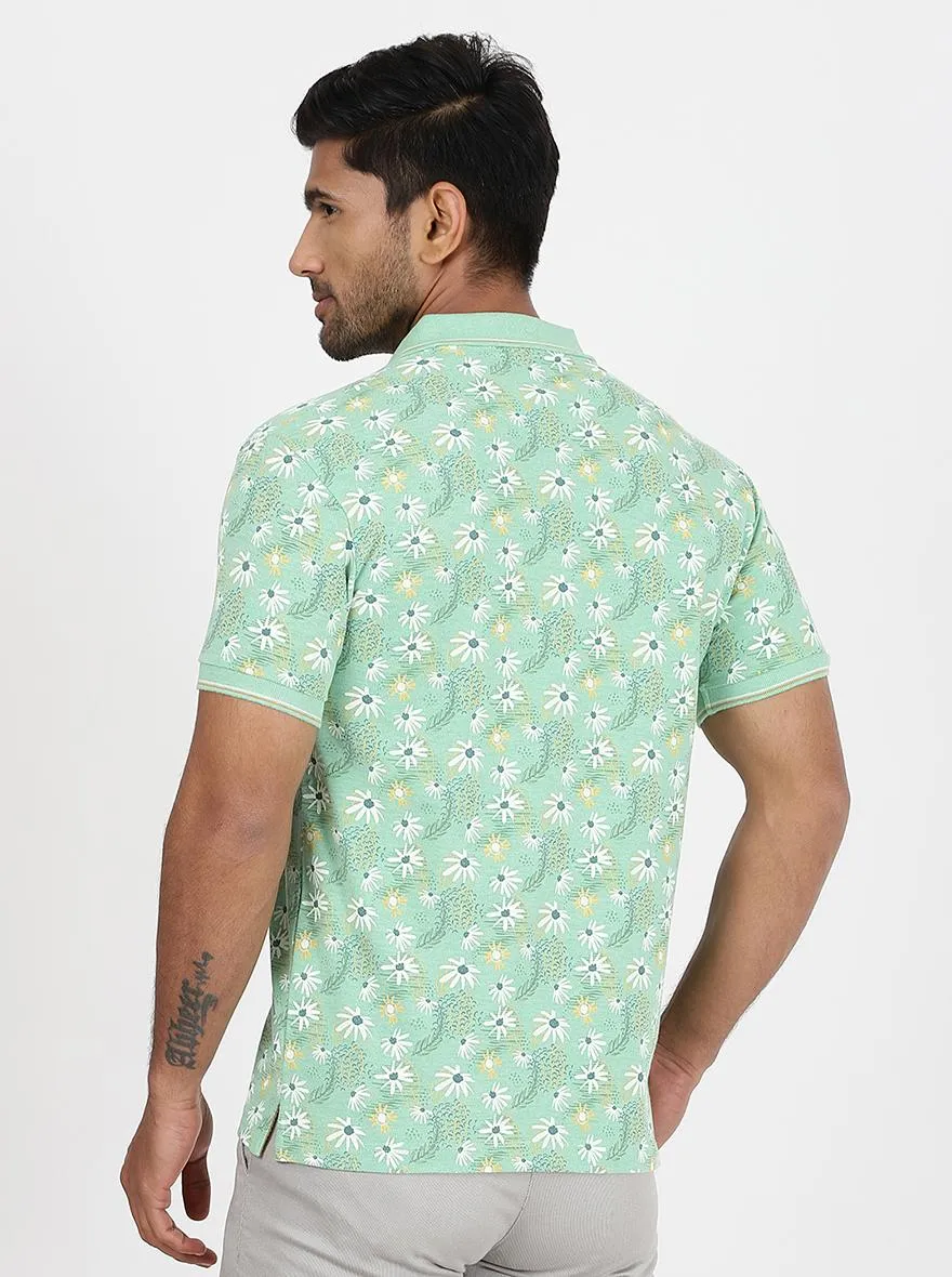 Green Printed Slim Fit Polo T-Shirt | Greenfibre
