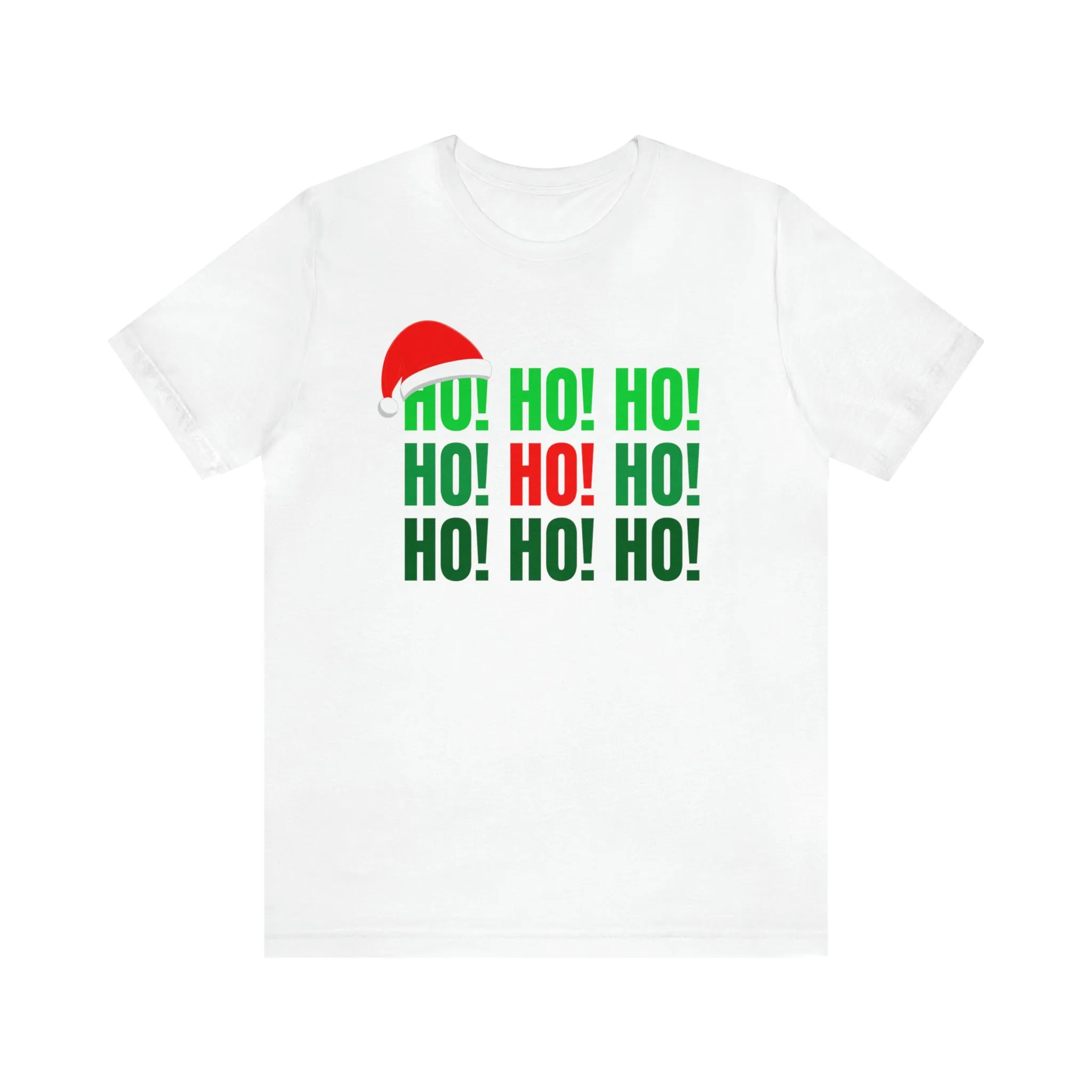 HO! HO! HO! Santa Hat T-Shirt | Red and Green Ho Ho Ho Tee |  Bella Canvas 3001Unisex | Funny Short Sleeve Tshirt