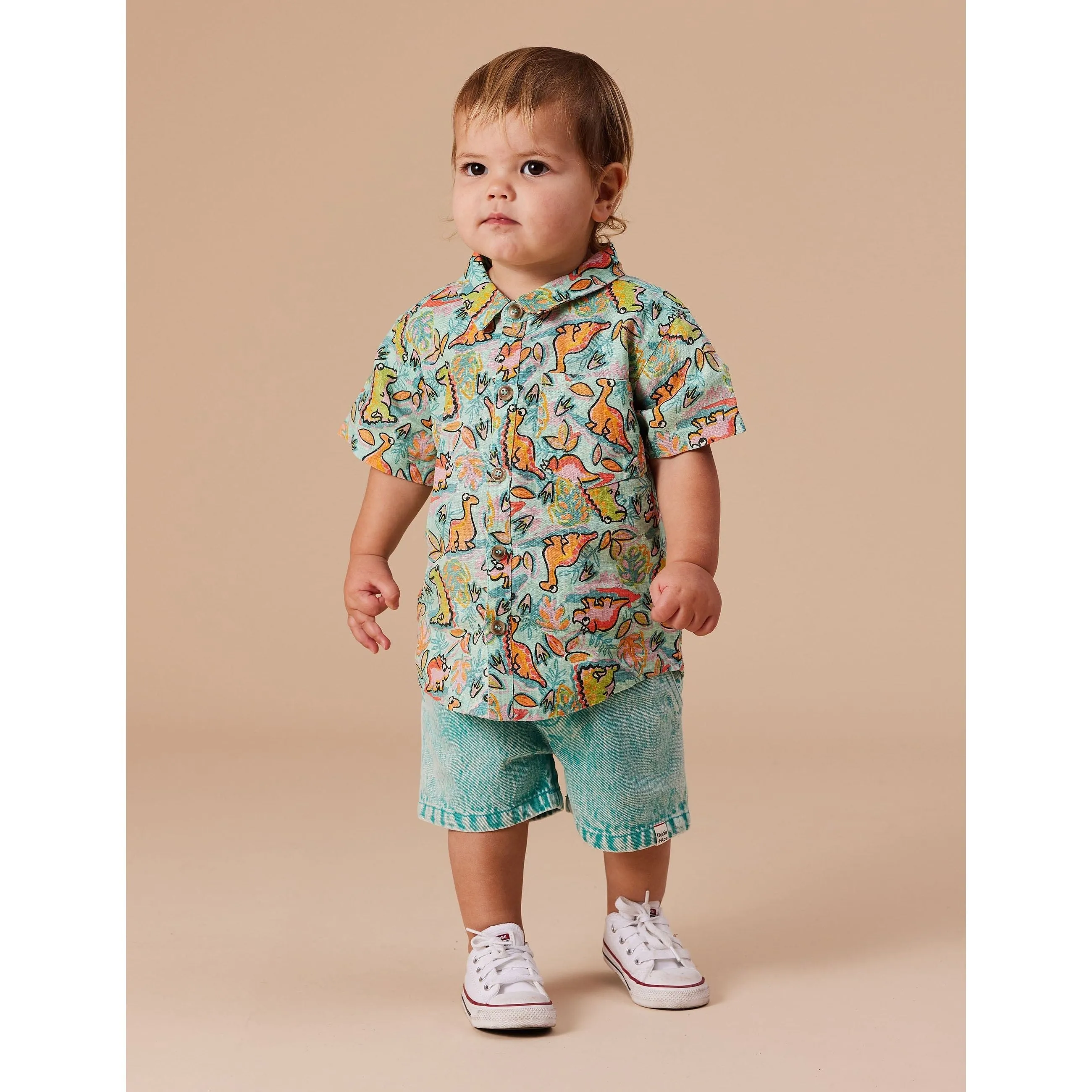 Holiday Linen Shirt Dino Jungle