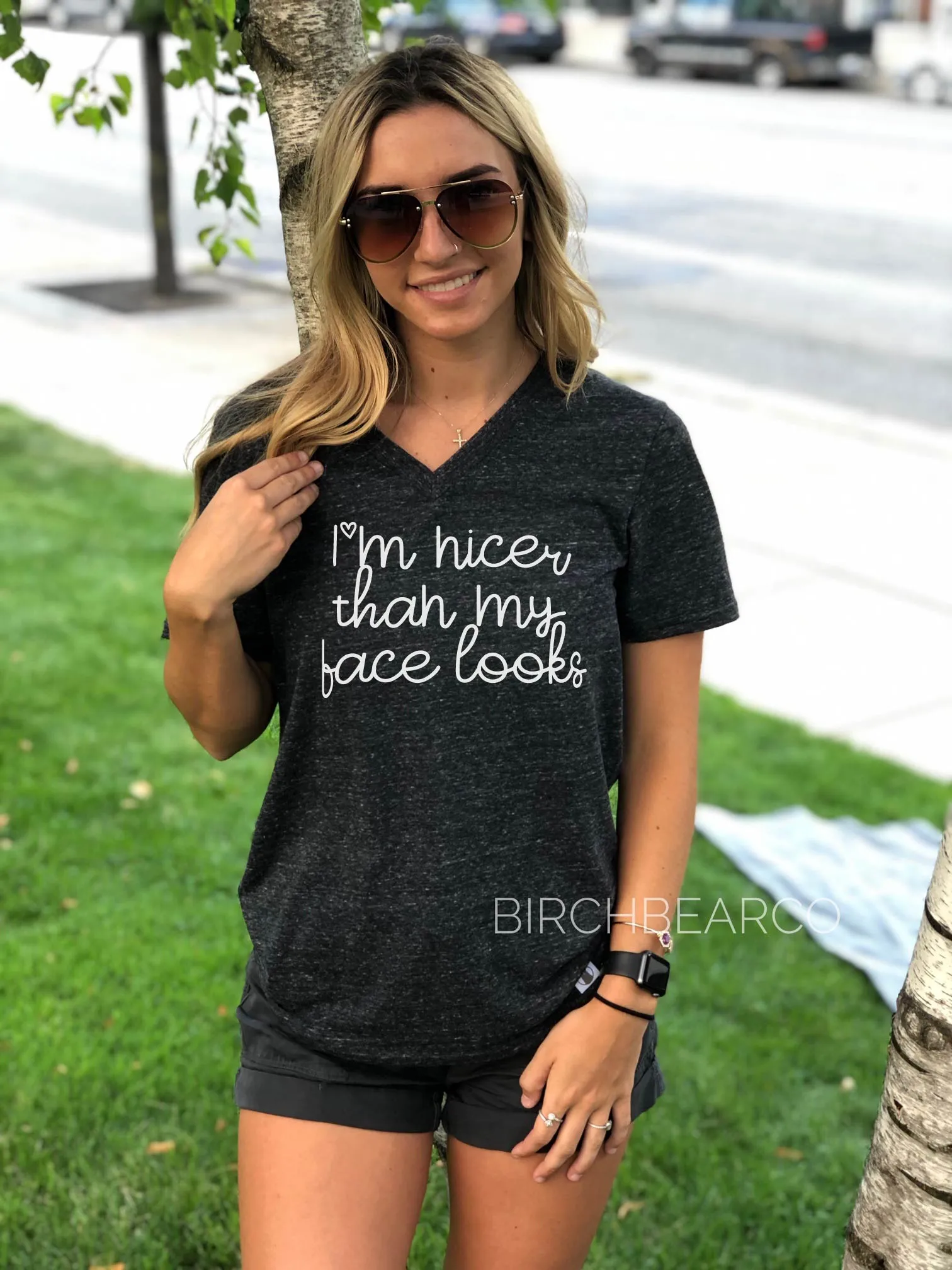 I'm Nicer Than My Face Looks Shirt | Unisex V Neck