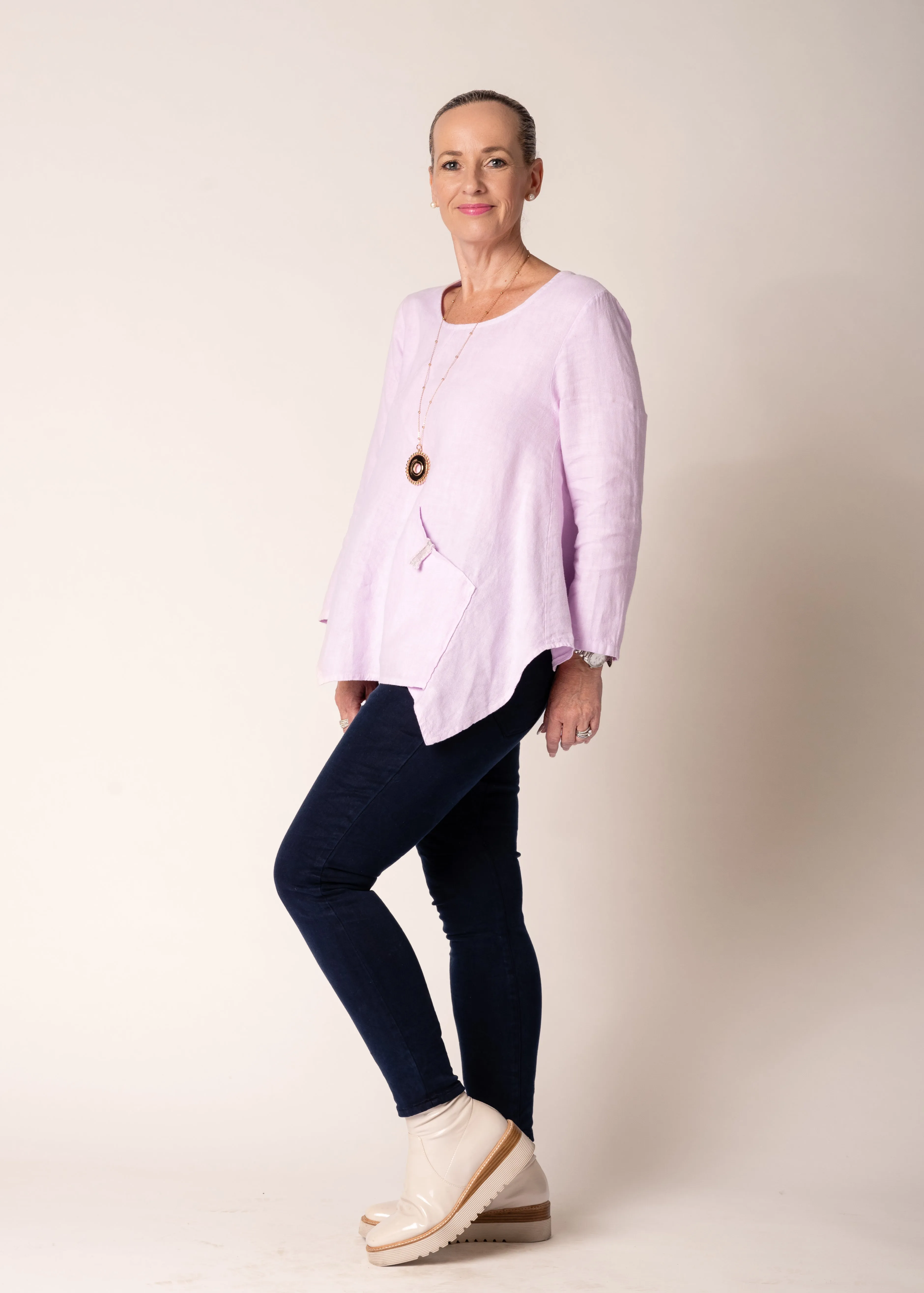 Kartely Linen Top in Freesia Pink