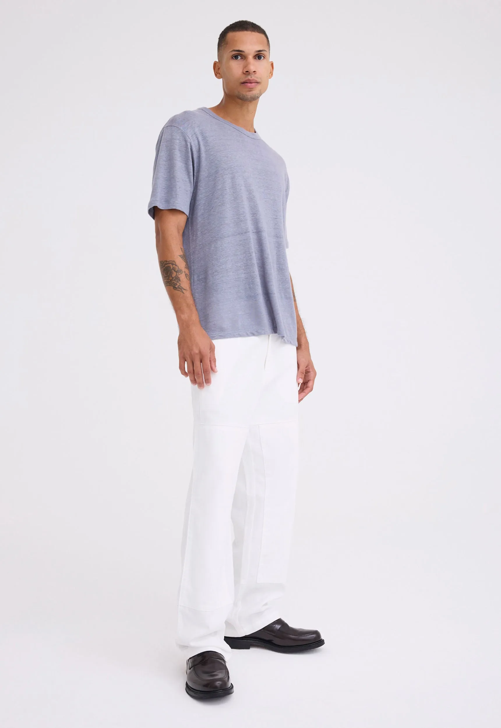 Line Linen Tee - Blugray Blue