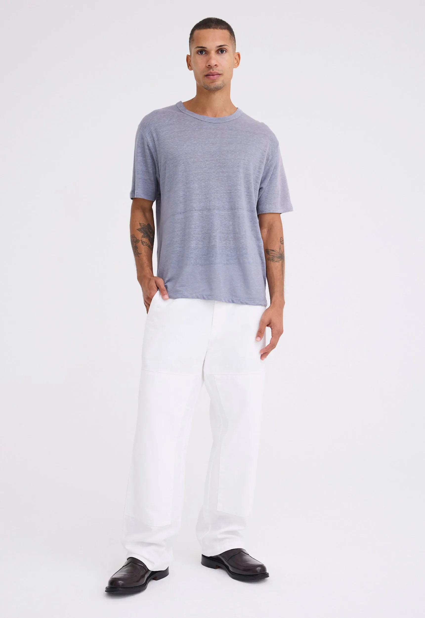 Line Linen Tee - Blugray Blue