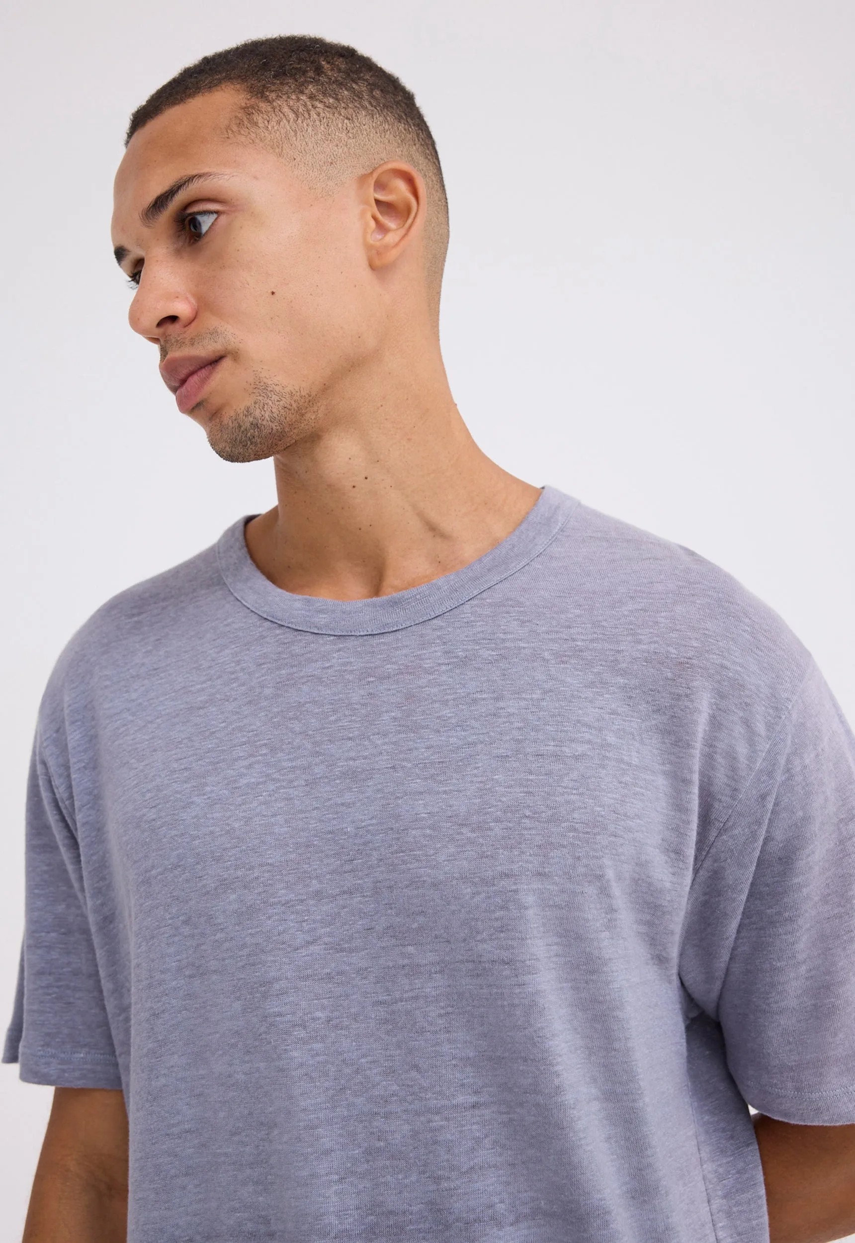 Line Linen Tee - Blugray Blue