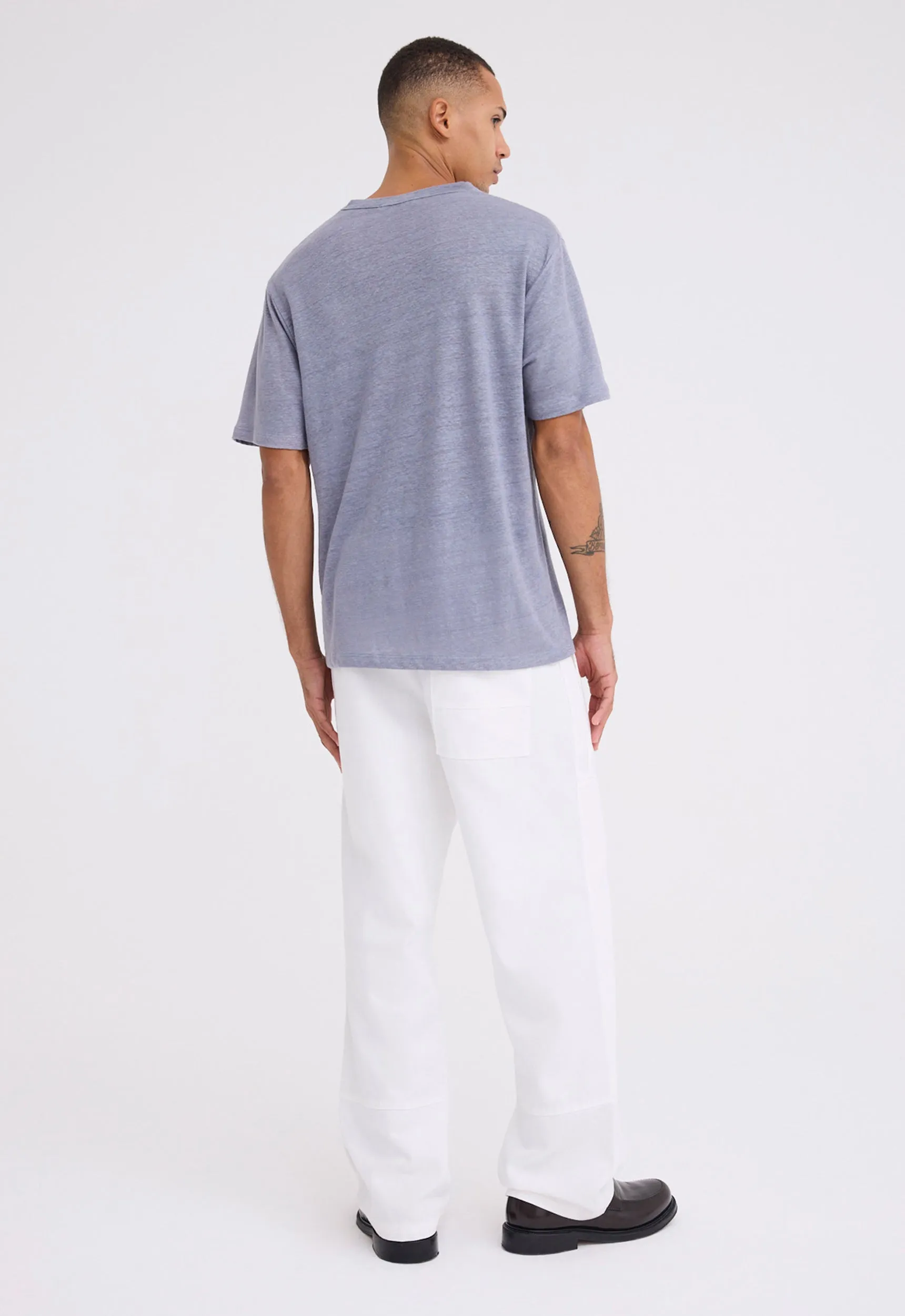Line Linen Tee - Blugray Blue