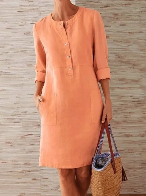 Linen Round Neck Dress