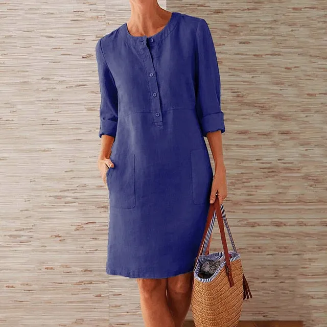 Linen Round Neck Dress