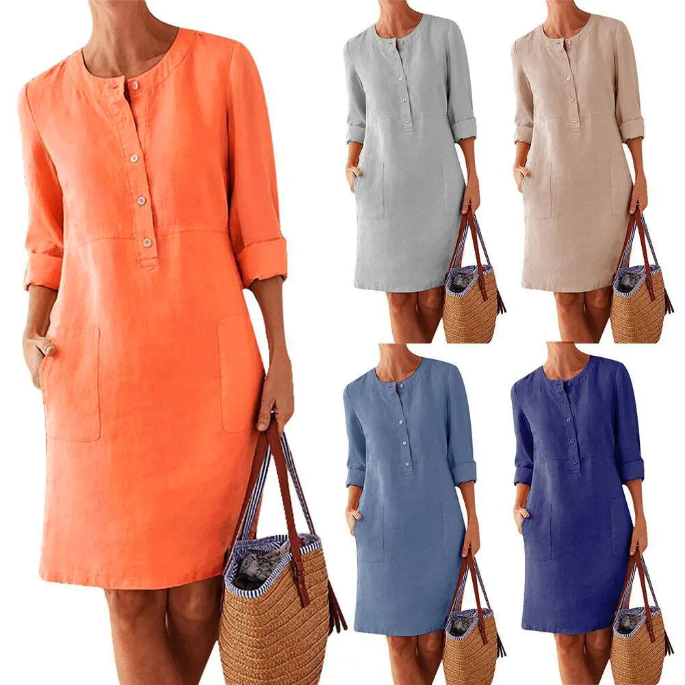 Linen Round Neck Dress