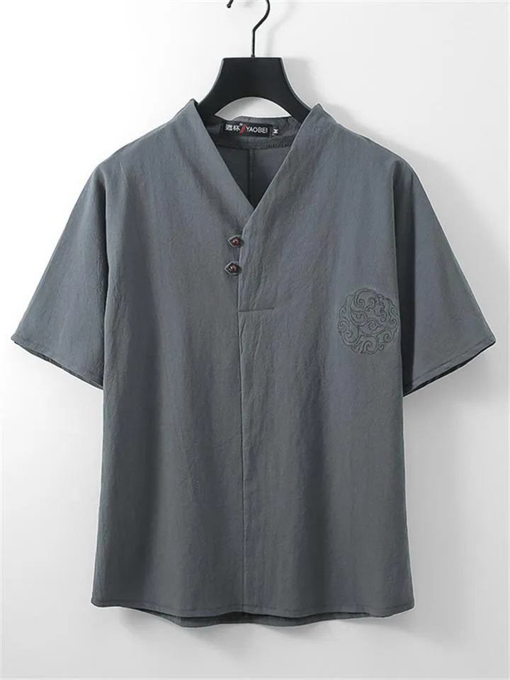 Loose Comfy Retro Print V Neck Short Sleeve T-Shirts