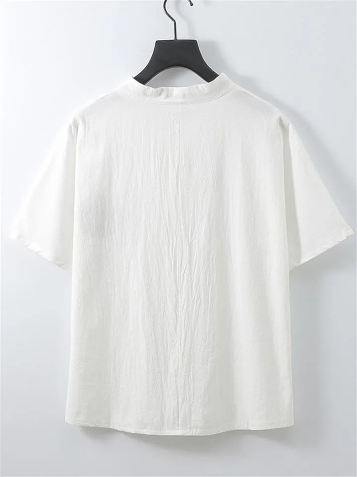 Loose Comfy Retro Print V Neck Short Sleeve T-Shirts