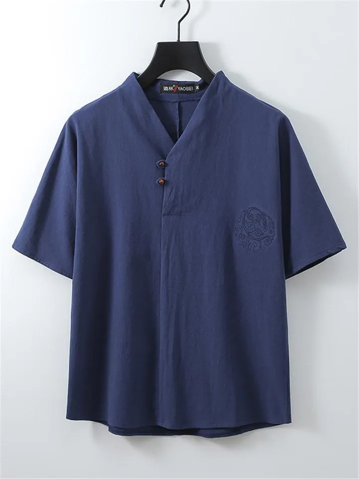 Loose Comfy Retro Print V Neck Short Sleeve T-Shirts