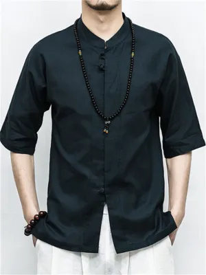 Loose Solid Color Linen Shirts