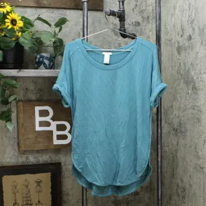 Matty M Women's Roll Cuff French Terrry Tunic T-Shirt Teal Medium