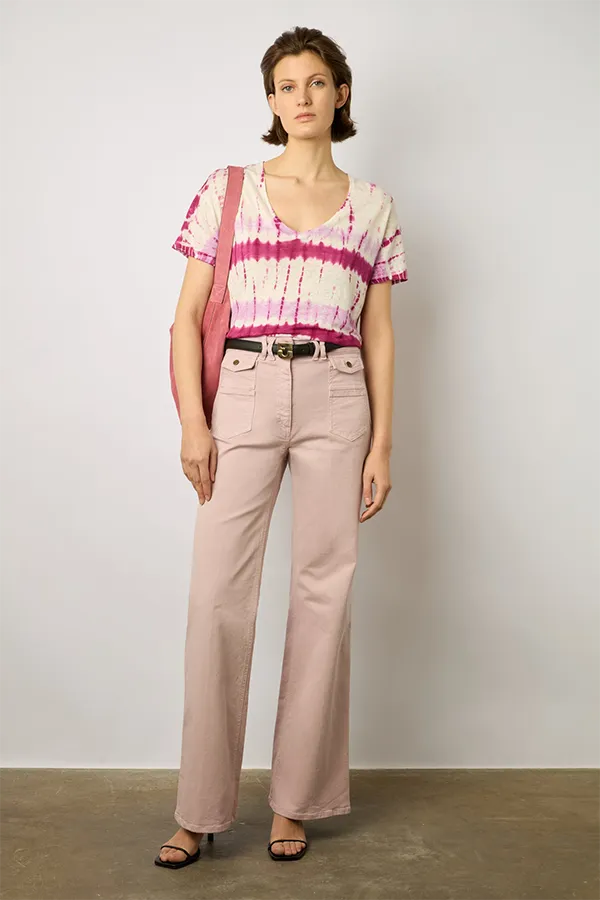 MELANE PINK TIE-DYE LINEN T-SHIRT