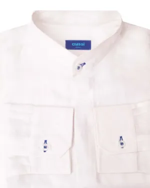 Menorca Linen Shirt - White/Royal Blue