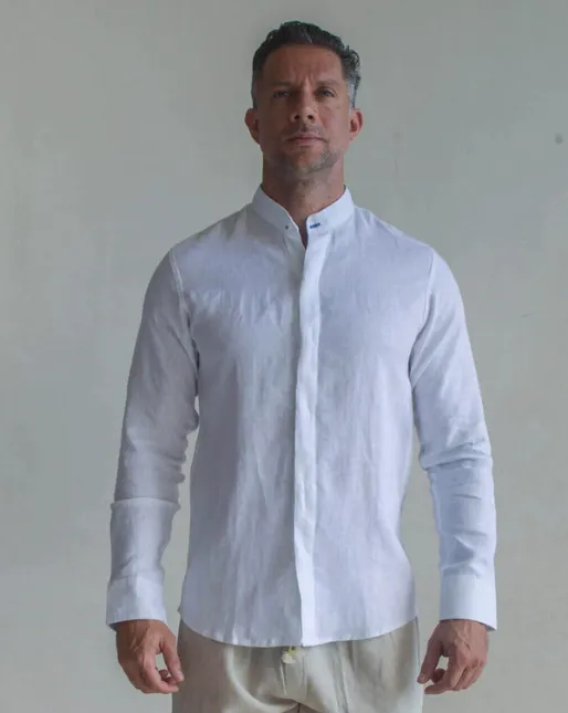 Menorca Linen Shirt - White/Royal Blue