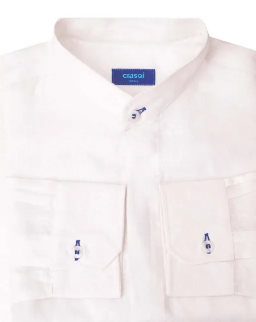 Menorca Linen Shirt - White/Royal Blue