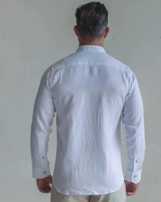 Menorca Linen Shirt - White/Royal Blue