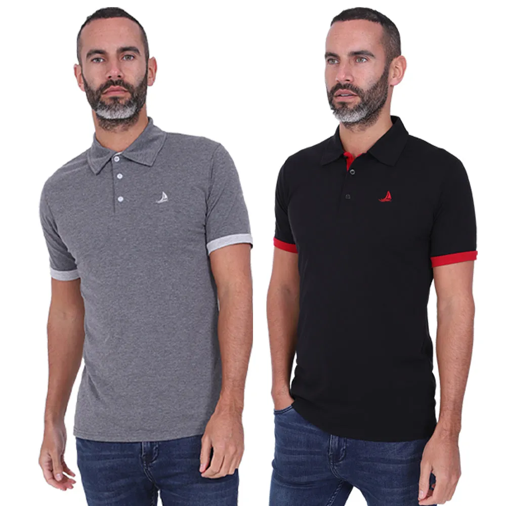Men's 2 Pack Short Sleeve Polos - Black / Wine