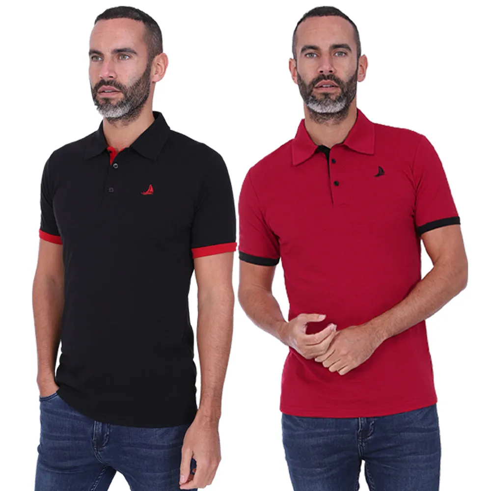 Men's 2 Pack Short Sleeve Polos - Black / Wine