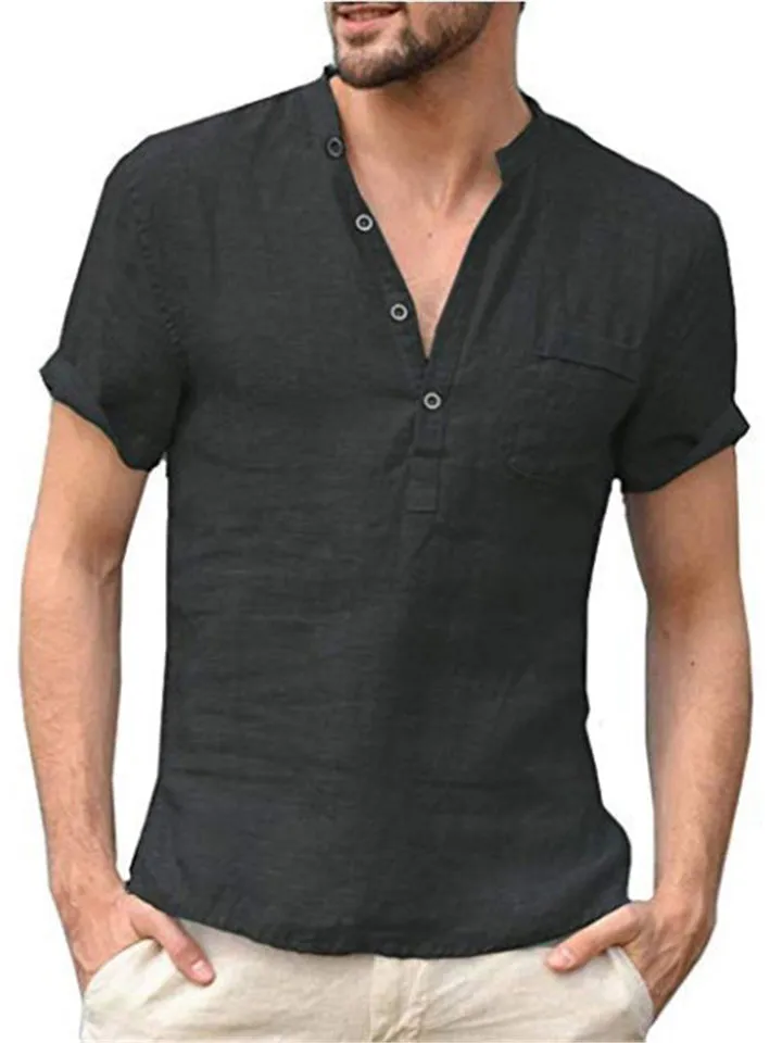 Men's Casual Comfy Short Sleeve Holiday Linen Shirts for Summer