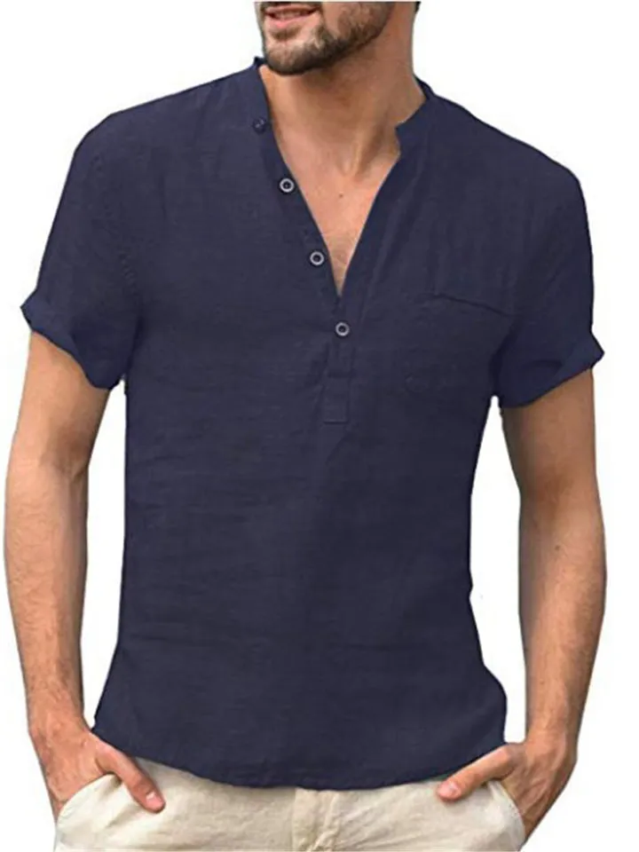 Men's Casual Comfy Short Sleeve Holiday Linen Shirts for Summer
