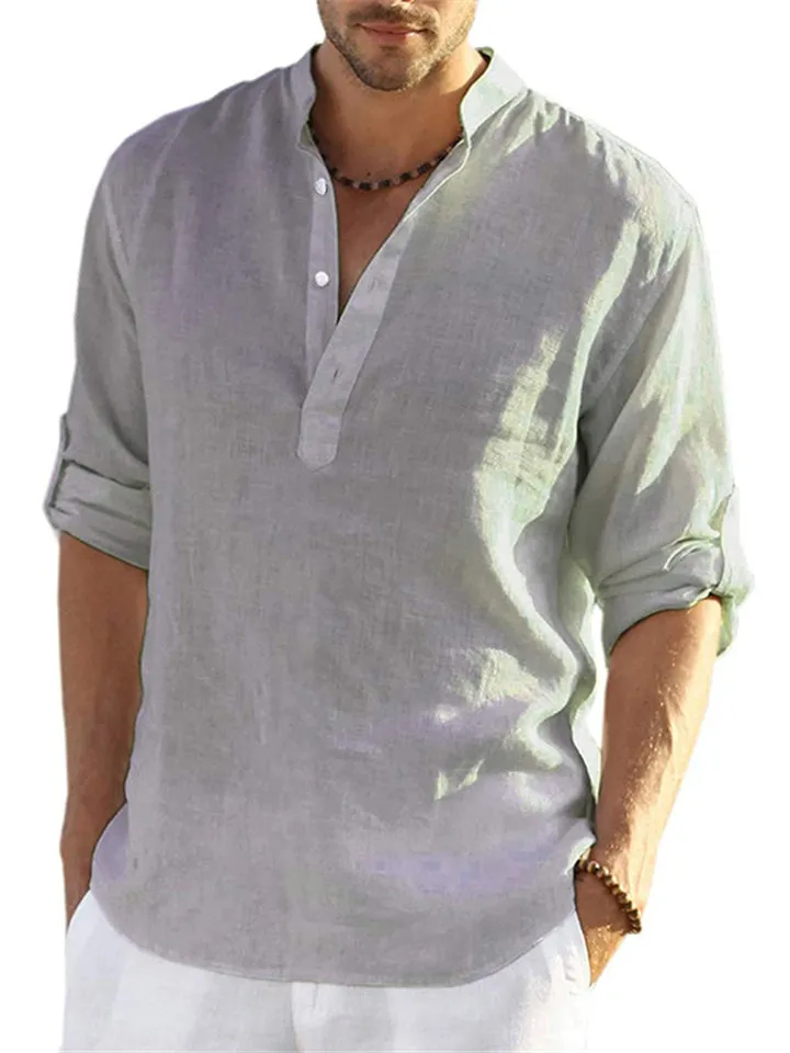 Men's Casual Stand Collar Long Sleeve Shirts