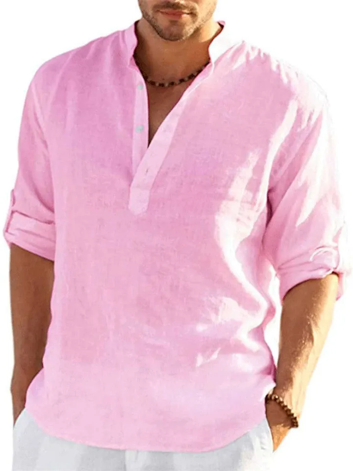 Men's Casual Stand Collar Long Sleeve Shirts
