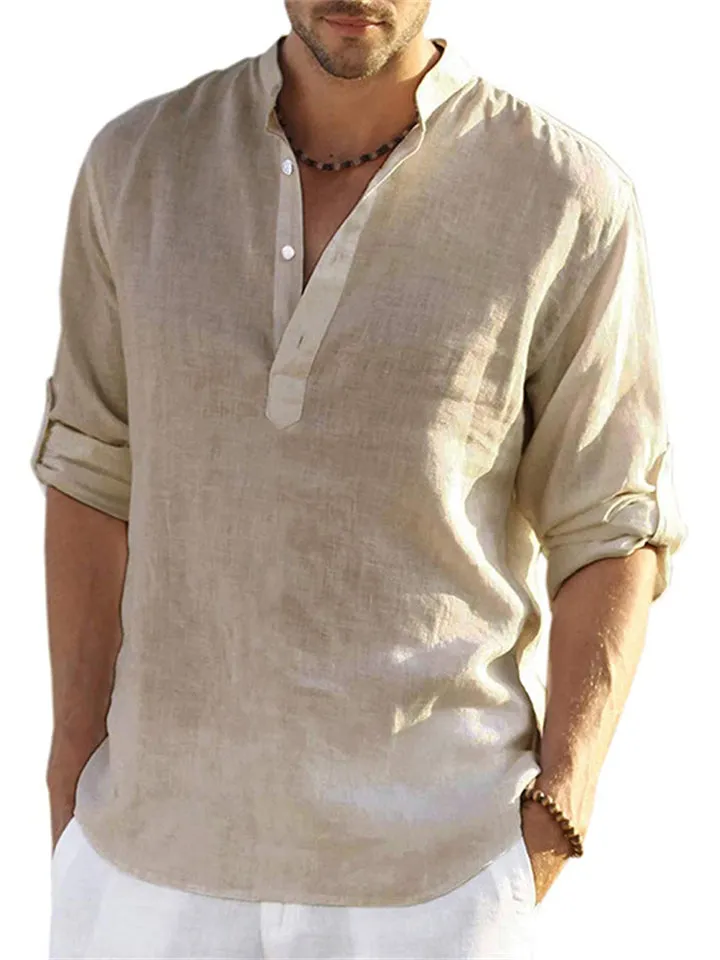 Men's Casual Stand Collar Long Sleeve Shirts
