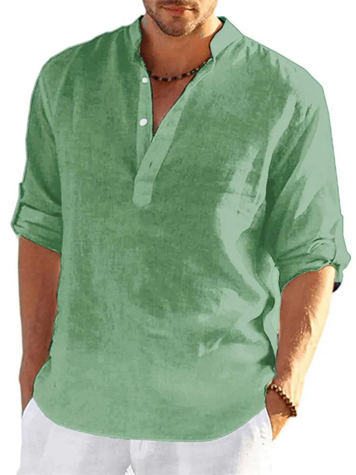 Men's Casual Stand Collar Long Sleeve Shirts